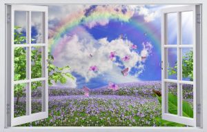Фреска Распахнутое окно в поле с радугой